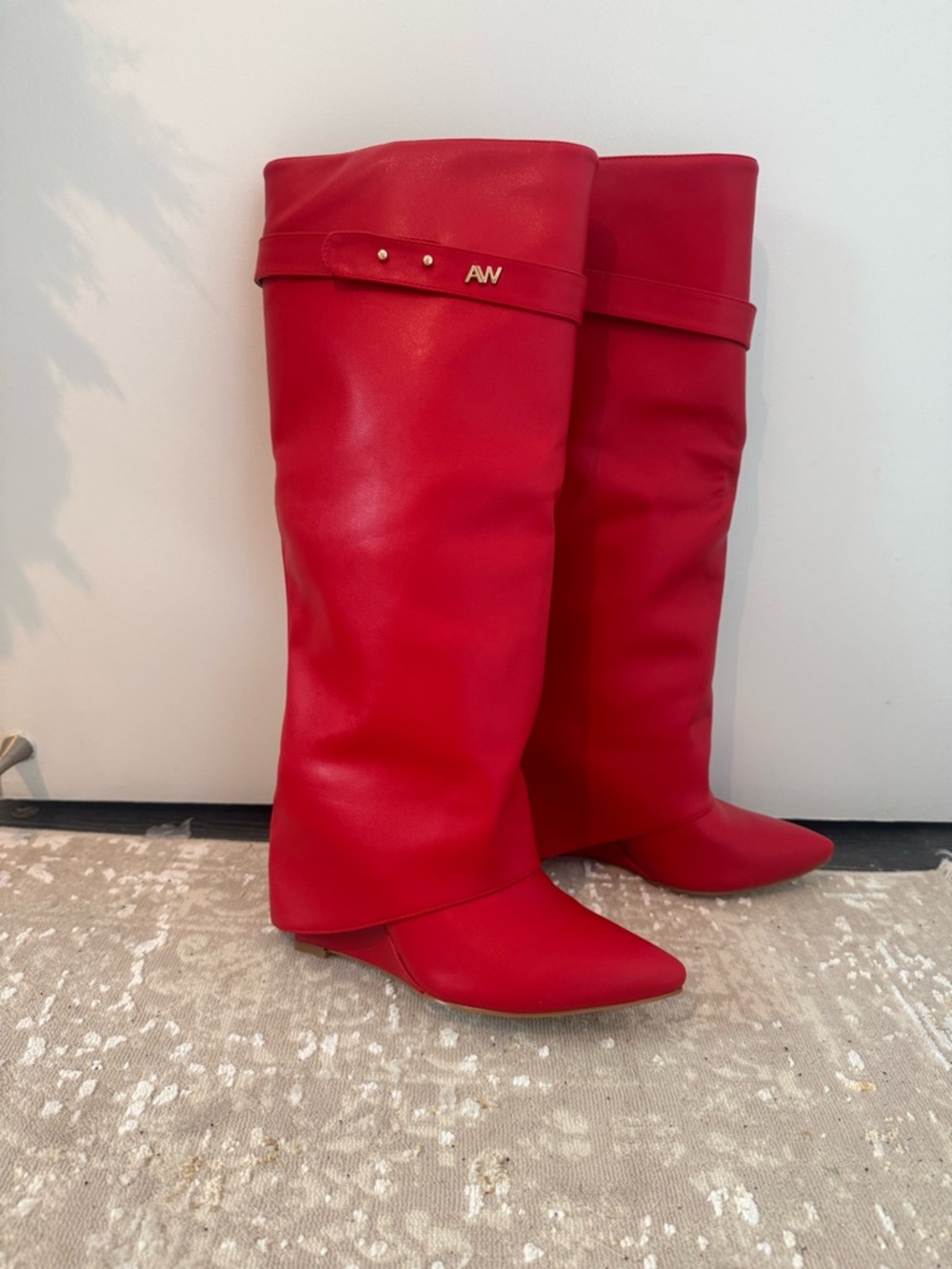 AW Red Over-the-Knee Pointed-Toe Boots